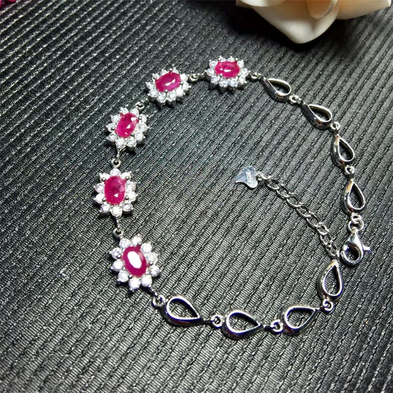 

Real S925 Silver Bracelet Natural Genuine Ruby Bracelet Anniversary Gift with Certificate 15+3cm