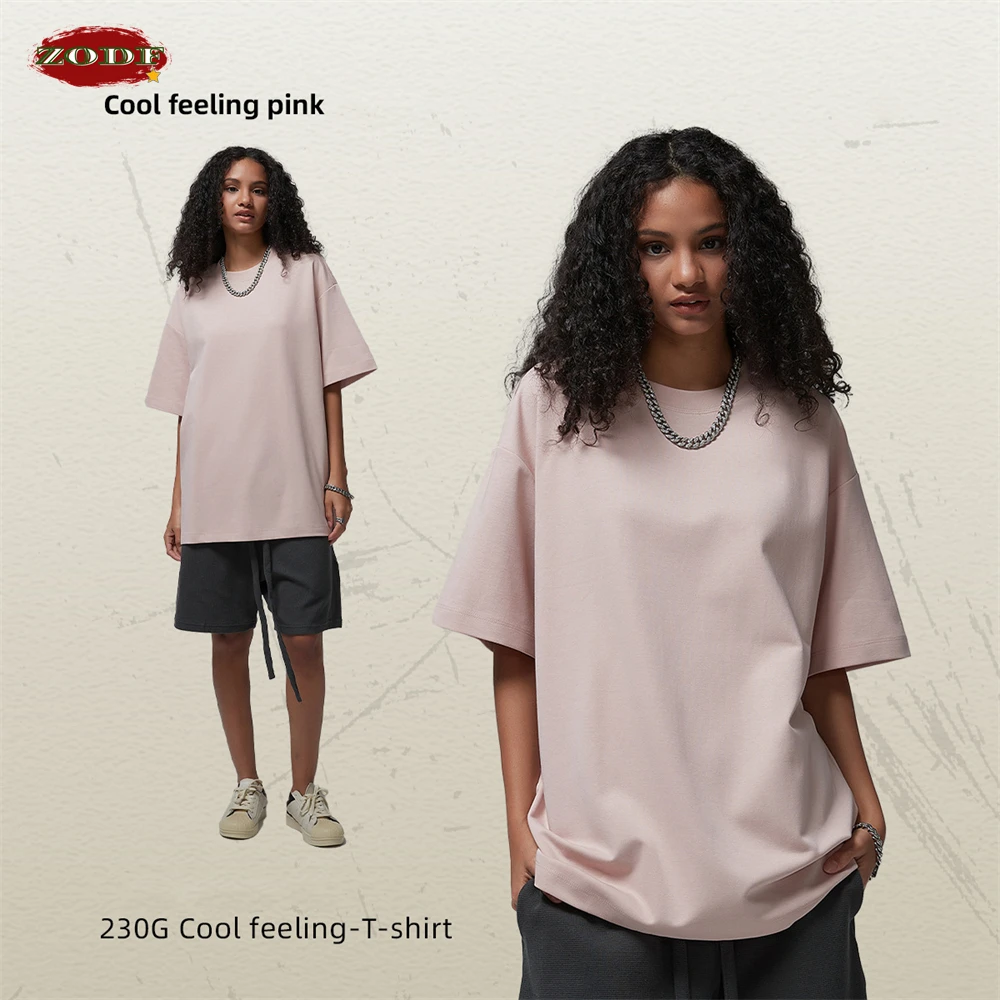 ZODF Trendy 2024 Men Solid 230gsm T-Shirts Unisex Summer Ice Fabric Breathable Cool Feeling Sport T Shirt Tees HY0774