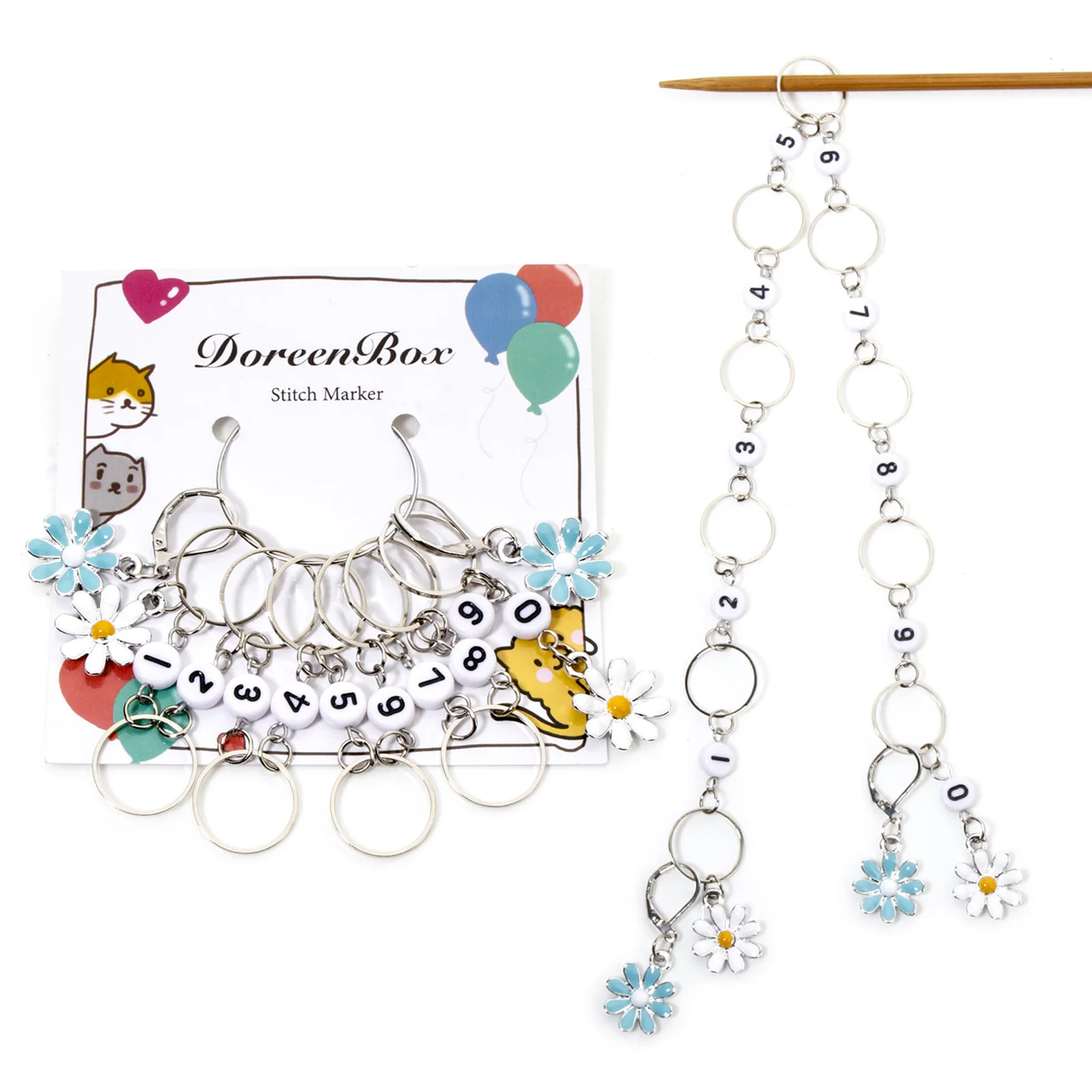 1 Set Knitting Stitch Markers Knitting Row Counter Chain Enamel Daisy Flower Number Acrylic Bead for Knitting Crochet 37.5cm