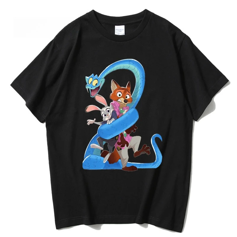 ديزني كريزي نيو زوتوبيا جوديث نيك كارتون مطبوعة أزياء زوجين تي شيرت فضفاض كبير الطبعة الكورية قصيرة الأكمام أعلى #4