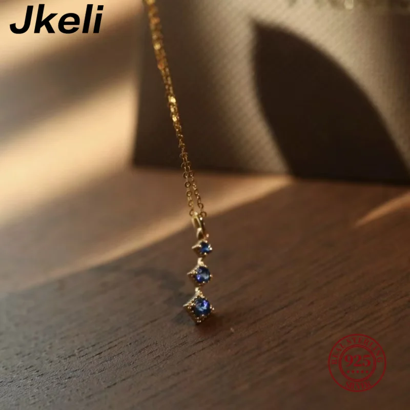 

Jkeli 925 Sterling Silver Plating 14K Gold Korean Crystal Flower Pendant Necklace Women Temperament All-Match Jewelry