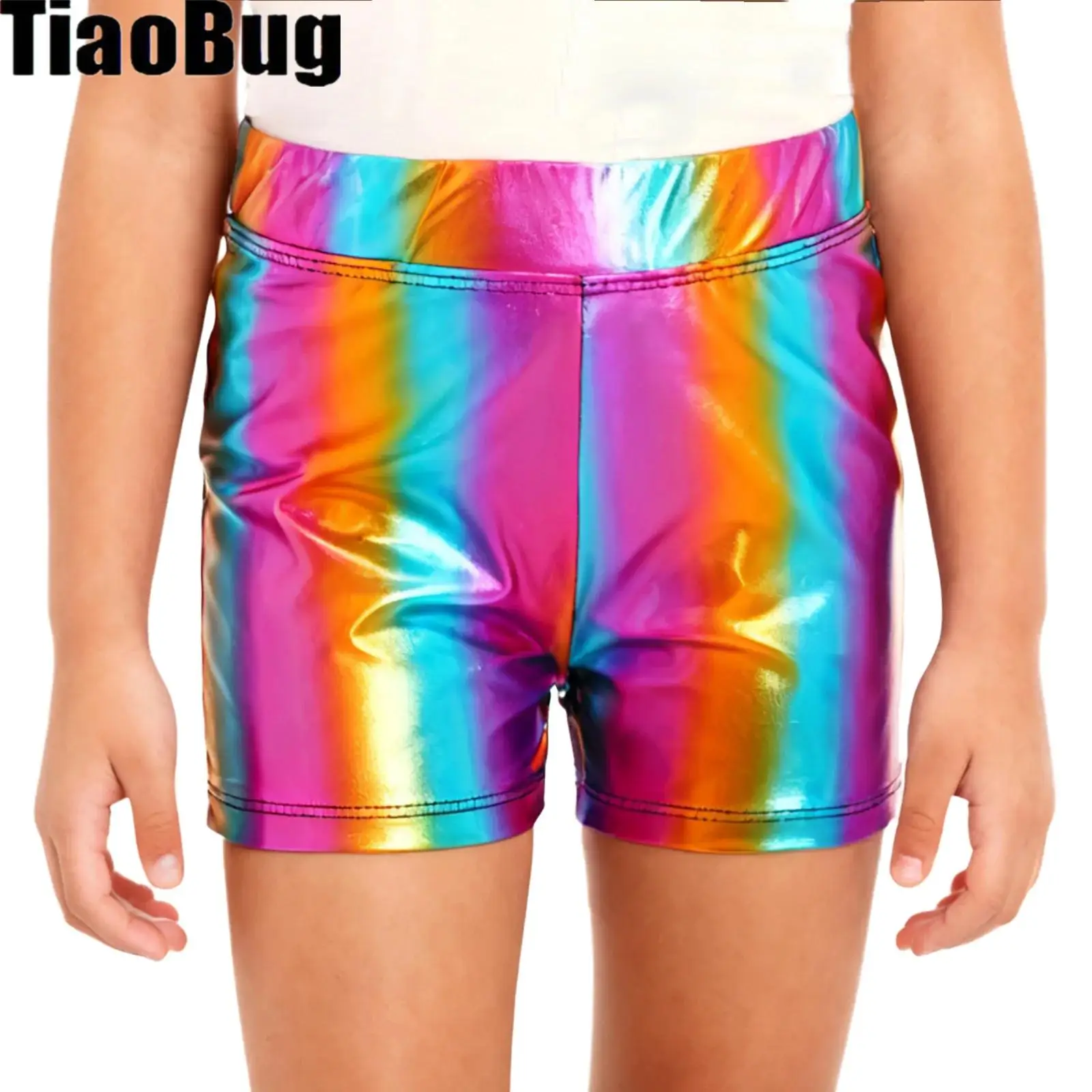 Kids Girls Metallic Dance Shorts Elastic Waistband Shiny Dance Hot Pants for Stage Performance Competition