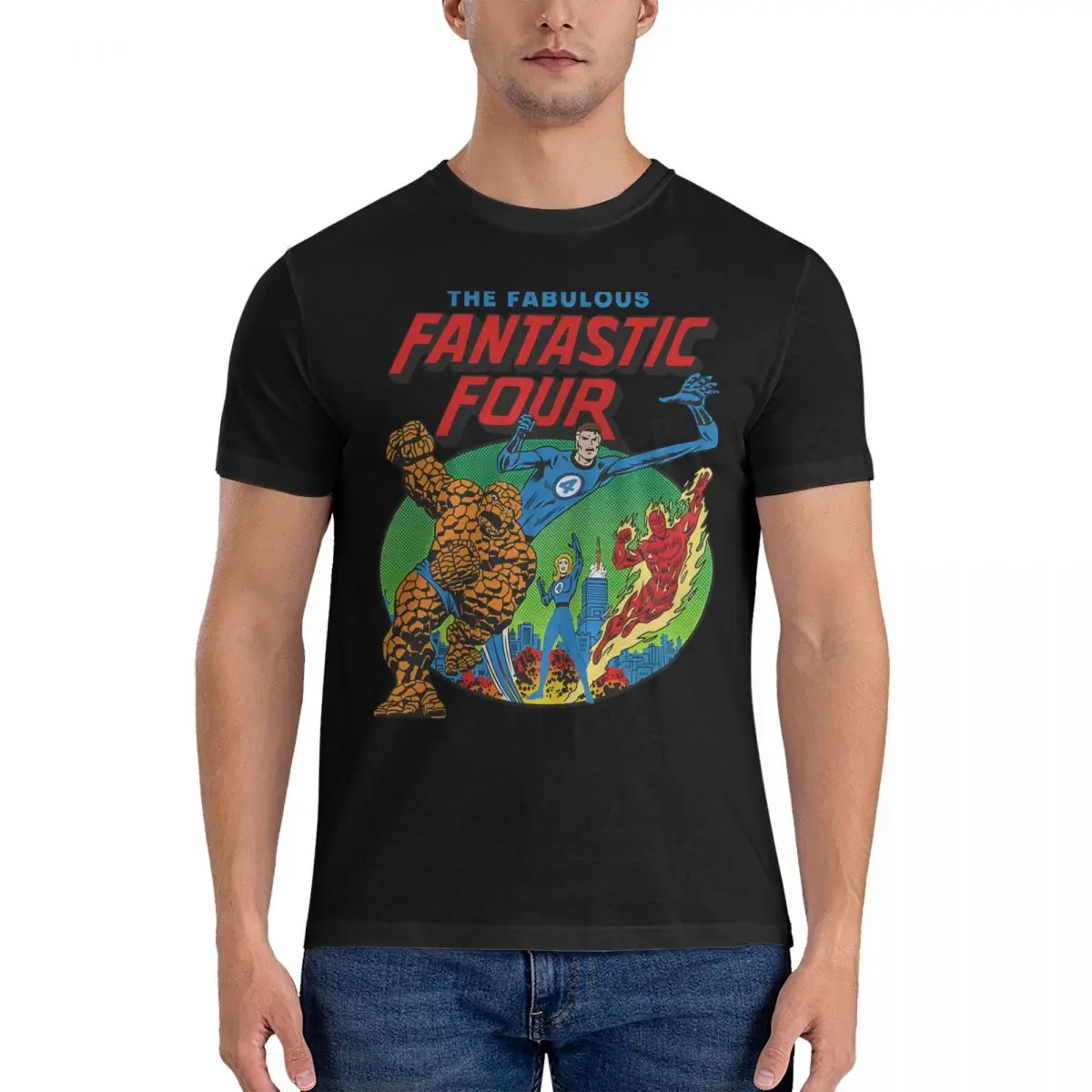 Men's Fantastic 4 T Shirt Marvel Fantastic Four 100% Cotton Tops Novelty Short Sleeve Round Neck Tee Shirt Original T-Shirt