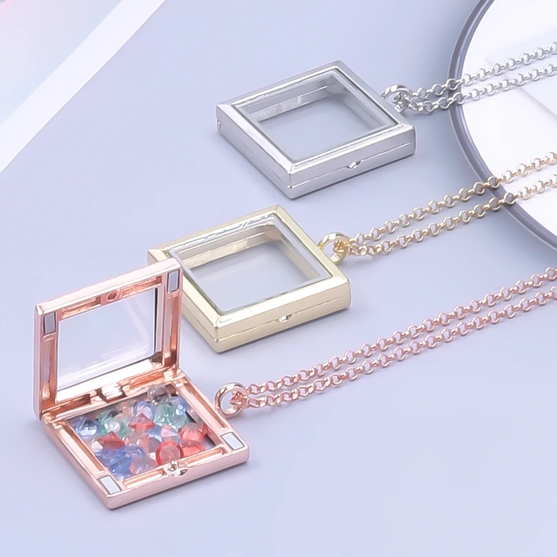 1Pc Clear Square Glass Memory Urn Locket Pendant Grunge Necklaces For Punk Living Ashes Picture Relicario Men Collier Jewelry