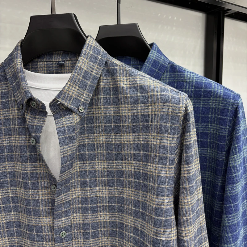 เสื้อเชิ้ตแขนยาวผู้ชาย ผ้าฝ้ายแท้ 100% หนานุ่ม ไม่ต้องรีด ลายสก็อตแบบคลาสสิก รุ่นใหม่ ปี 2025 สำหรับฤดูใบไม้ร่วงและฤดูหนาว