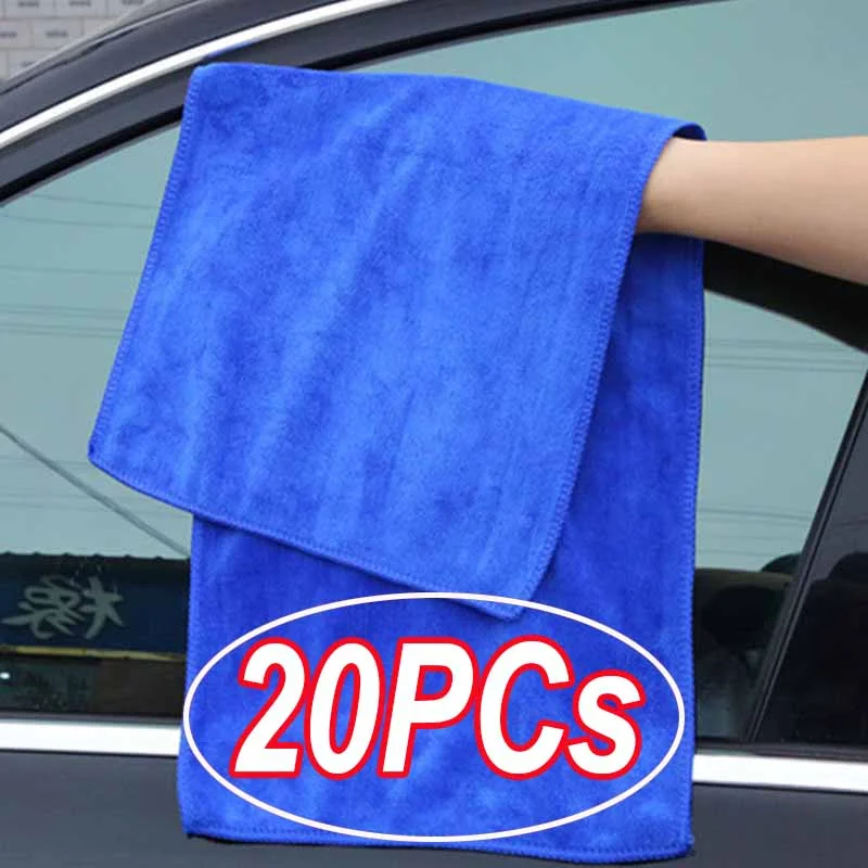 20Pcs Soft Microfiber Car Cleaning Towels Drying Cloth Hemming Wash Towel Water Suction Polishing Car Motorcycle Cleaning Tools