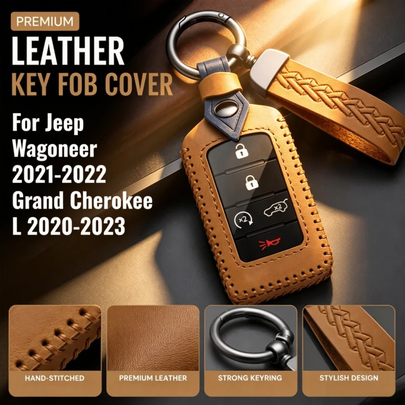 For Jeep Wagoneer 2021-2022 Grand Cherokee L 2020-2023 Leather Car Key Fob Cover Auto Accessories
