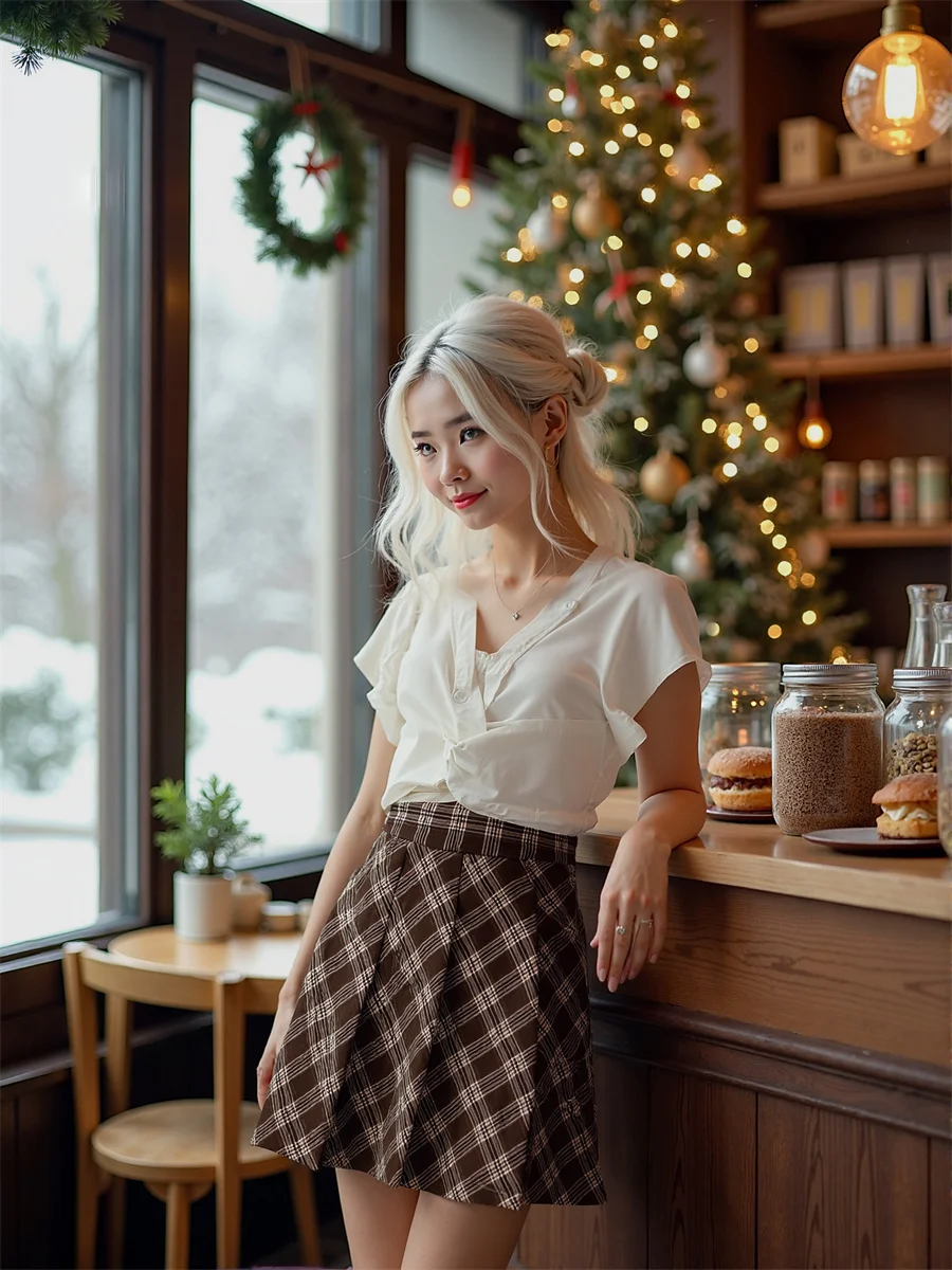 チェック柄エンパイアプリッピースタイルスカート女性のための女性服冬ストレート職場レトロ厚いポケットバックル付き裏地通気性