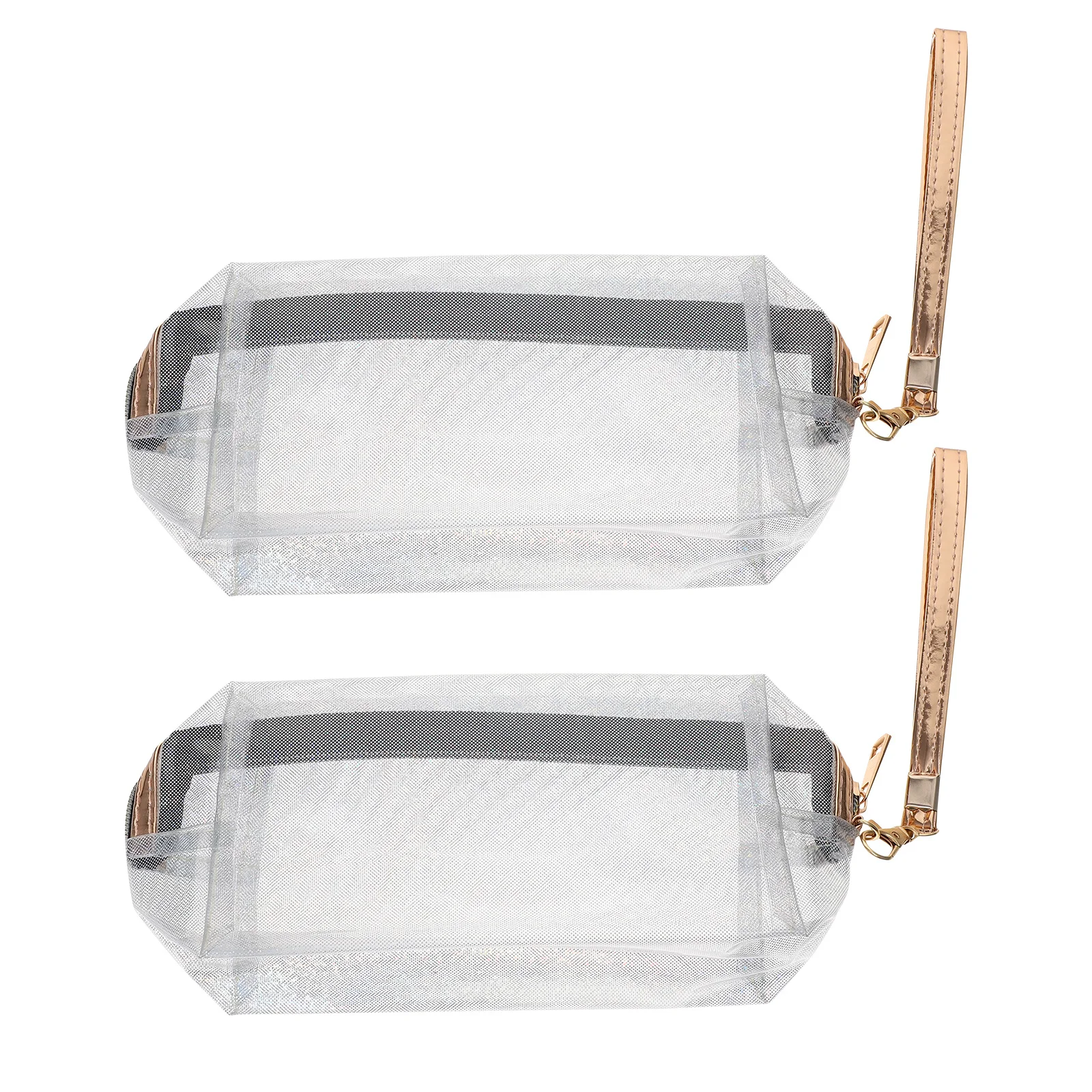 2pcs Transparent Makeup Bag Glitter Pouch Portable Waterproof Travel Wash Bag Silver For Personal Care Storage