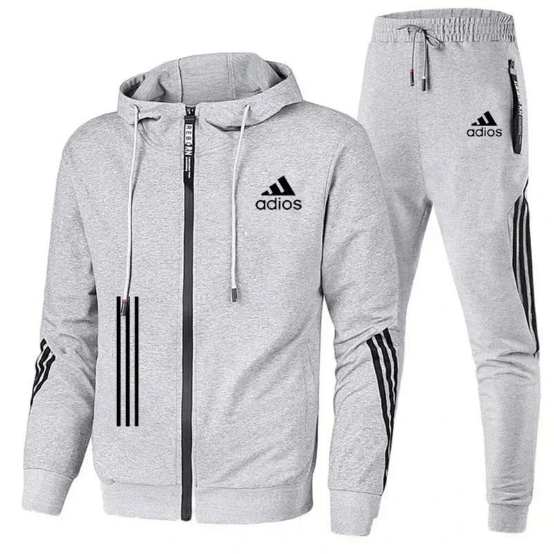 2024 Men\'s spring and autumn zipper hoodie + trousers 2-piece leisure fitness breathable fashion high quality jogging suit