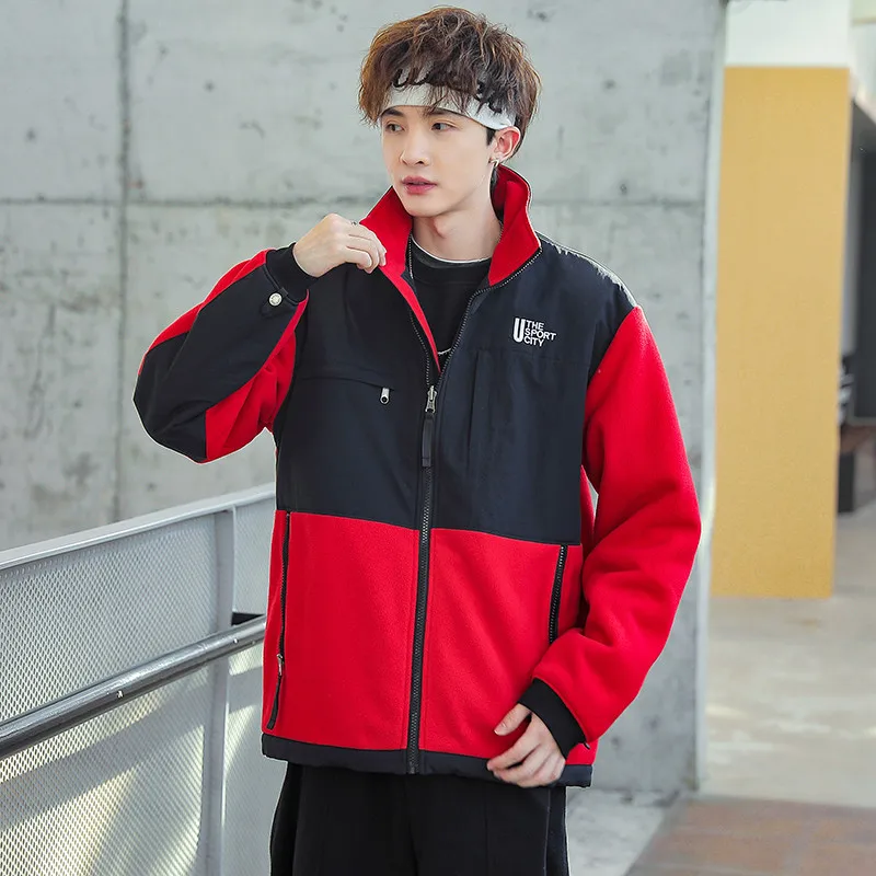 

Хлопковая куртка для мальчиков, осень-зима 2026, новая молодежная модная флисовая верхняя одежда в стиле колор-блок, свободный крой, длинный рукав, на молнии