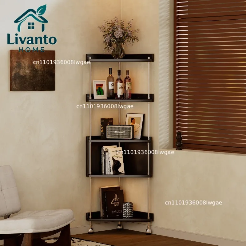 

Solid Wood Corner Shelf Retro Multifunctional Organizer Shelf Living Room Art Bookshelf Bedroom Nordic Aesthetic Storage Holders