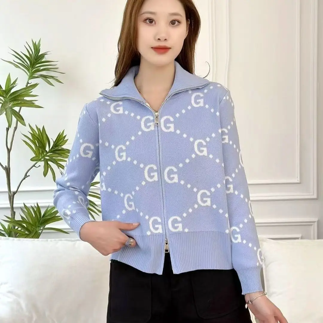 Dameskleding Letter Rits Stand Kraag Trui Jas voor Herfst Winter Casual Los Zacht Comfort Gebreid Vest Top