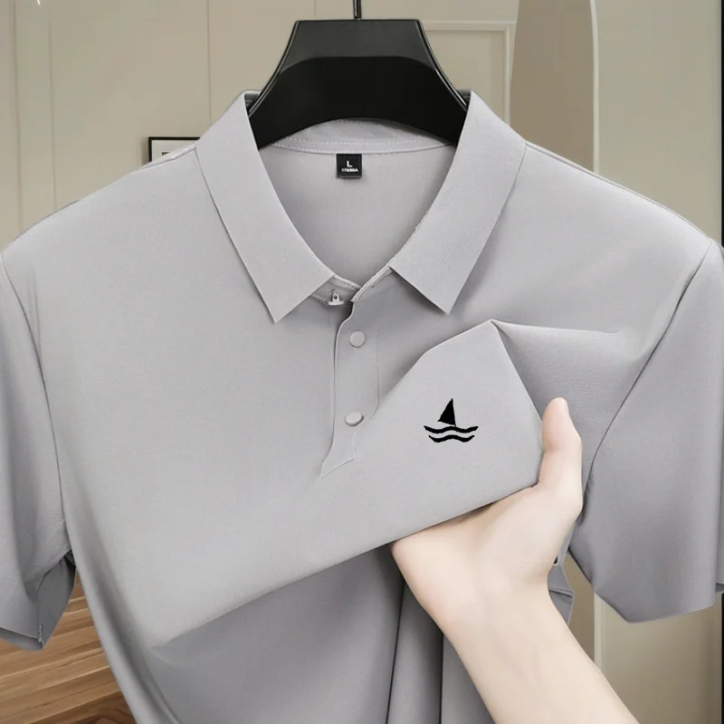High quality ice silk polo shirt short sleeved men's brand fashionable printed top summer new cool breathable casual T-shirt
