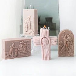 3D Cross Jesus Statue Silicone Candle Mold Catholic Apostle Portrait Gypsum Concrete Resin Making Tool DIY Religious Decor