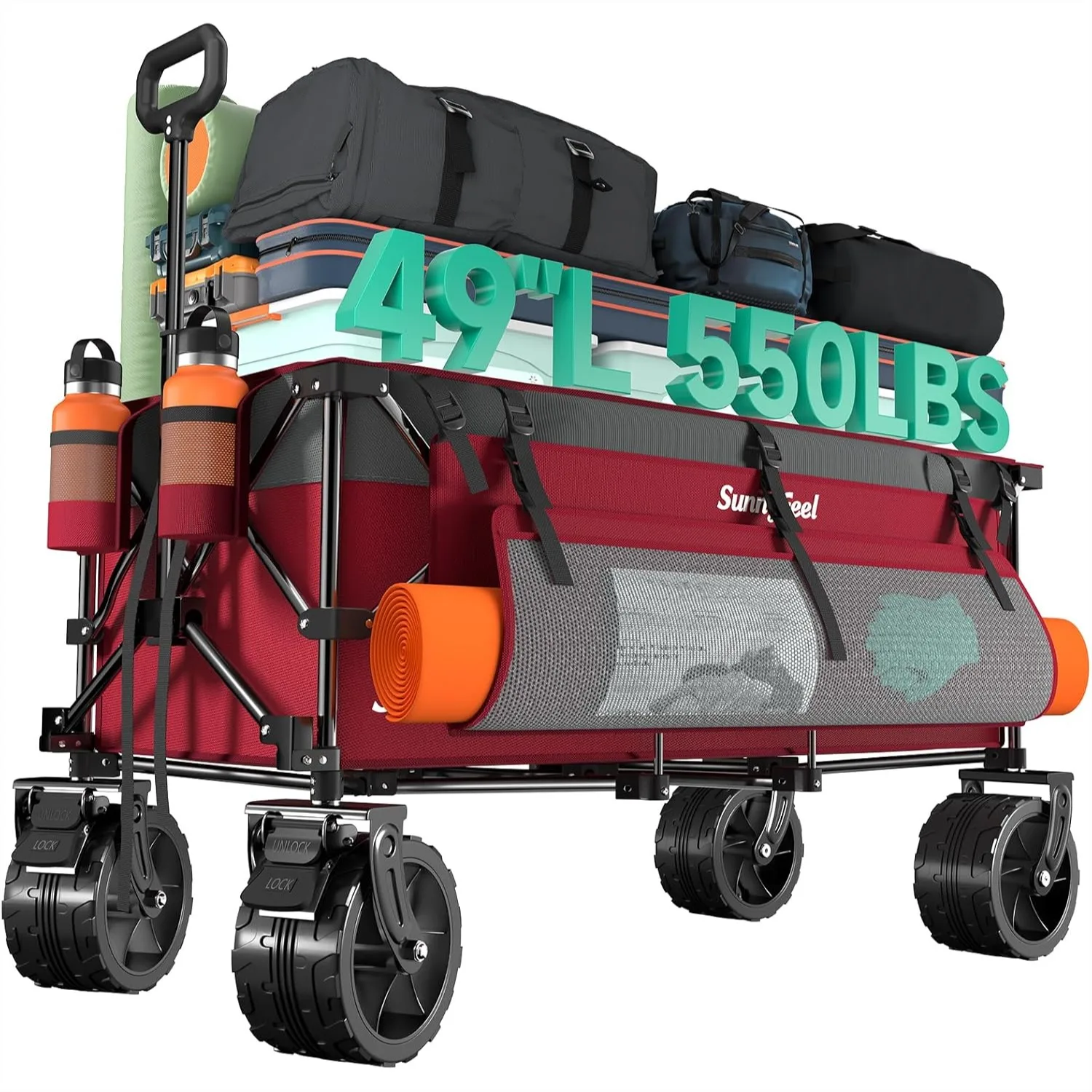 

49" L Foldable Wagon Cart with Big Wheels - 550lbs Heavy Duty Collapsible Utility Wagon for Garden Sports Camping Outdoor