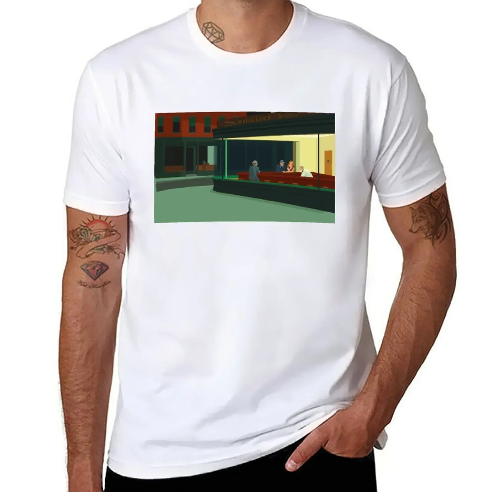 Edward Hopper's Nighthawks Painting T-Shirt for a boy boys whites t shirts for men cotton