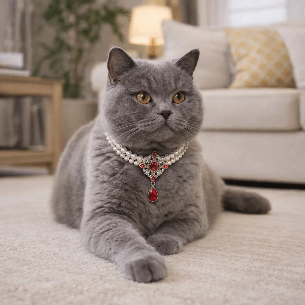 

Cute Double Layer Pet Pearl Necklace Vintage Crystal Pet Pearl Collar Glamorous Adjustable Cat Pearl Collar Pet Show