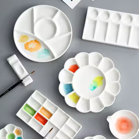 Ceramic Palette Multi-grid Watercolor Painting White Porcelain Palette Art Supplies Professional Painting Ceramic Supplies