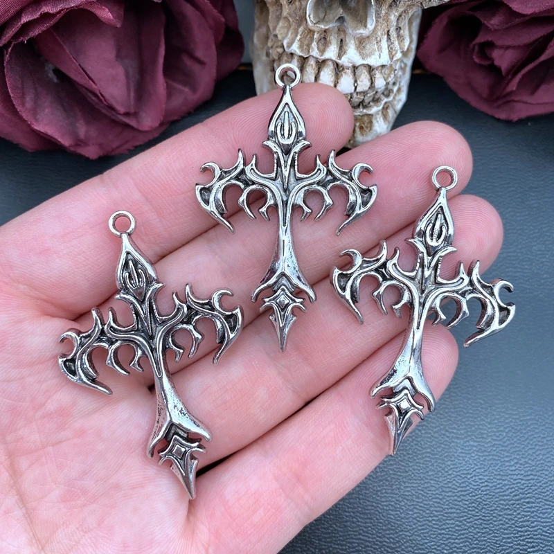 3pcs 35*55mm Fashion Vintage Black Oil Flame Cross Charms Gothic Pendant Designer Charms Fit Jewelry Making DIY Jewelry Findings