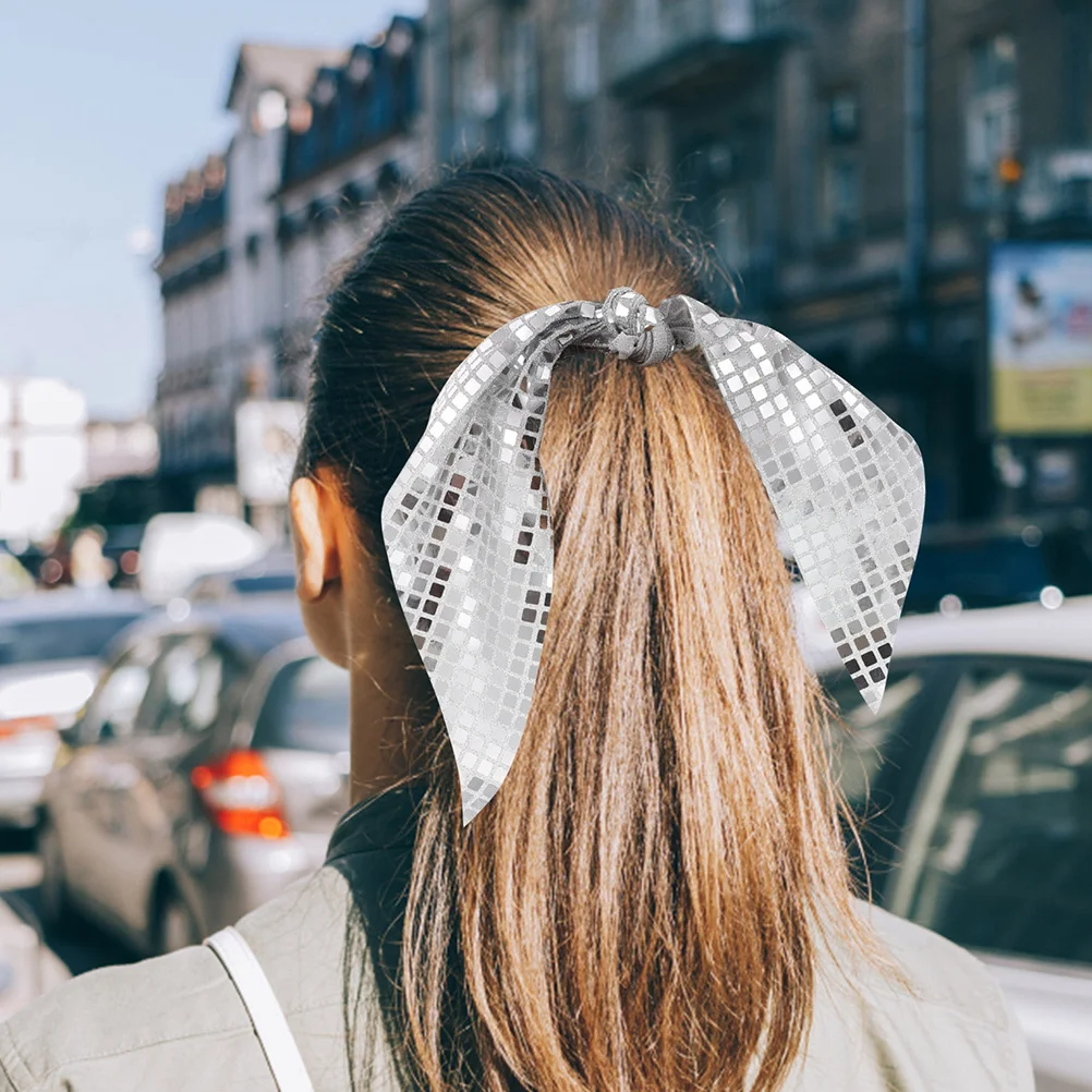 2 個キラキラちょう結びスパンコールヘアネクタイエレガントなポニーテールホルダーグリッターシュシュダンスパーティー用女性ヘアシュシュ