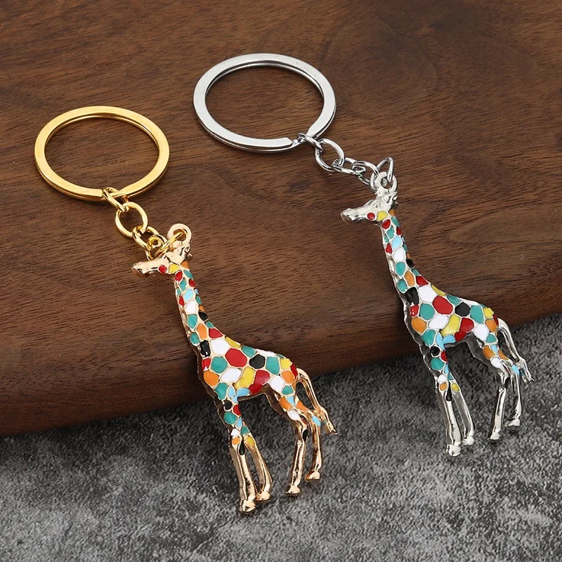 Exquisiter bunter Giraffen-Schlüsselanhänger, Unisex, Gold, Silber, Farbe, Metall-Anhänger, Schlüsselanhänger, Tasche, Schlüssel zum Aufhängen, Paar, Freundschaftszubehör