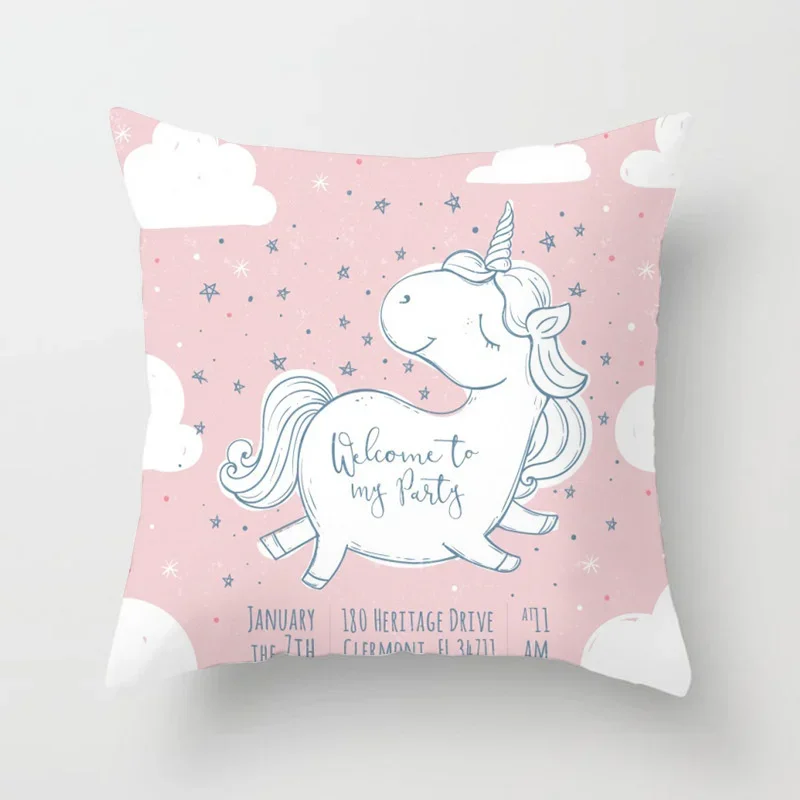 Cartoon Smart Home Children\'s Room Bedside Sofa Car Waist Cushion Pillowcase Cute Unicorn