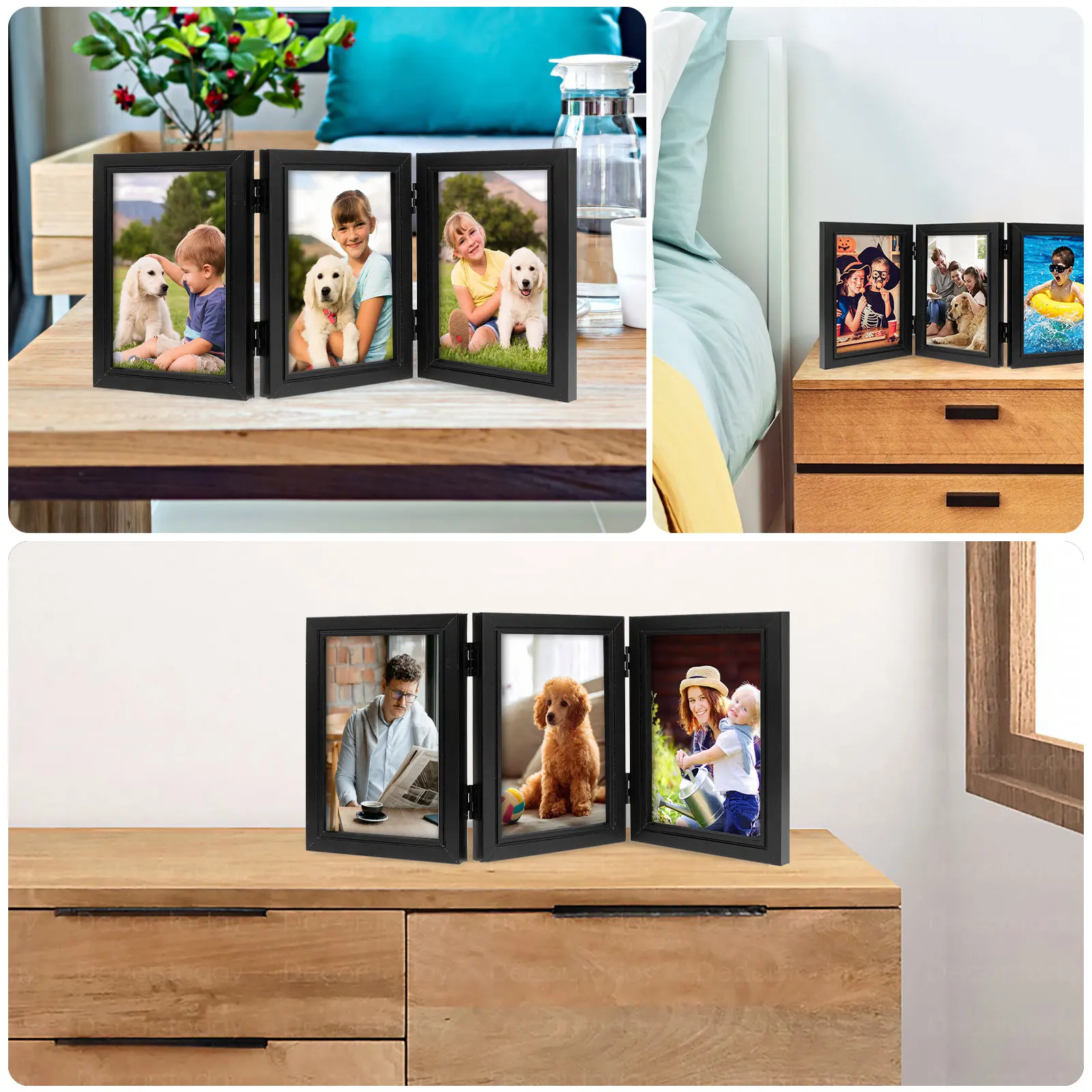 Foldable Hinged Photo Frame Double/Triple Photo Frame Integrated Desktop Album Set 180 ° Vertical Photo Frame HD Photo Gift Fram