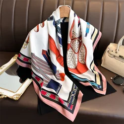 New 90*90cm Fashion Square Scarves Women Shawl Print Silk Satin Hijab Female Bandana Luxury Brand Ladie Bandanna Foulard Muffler