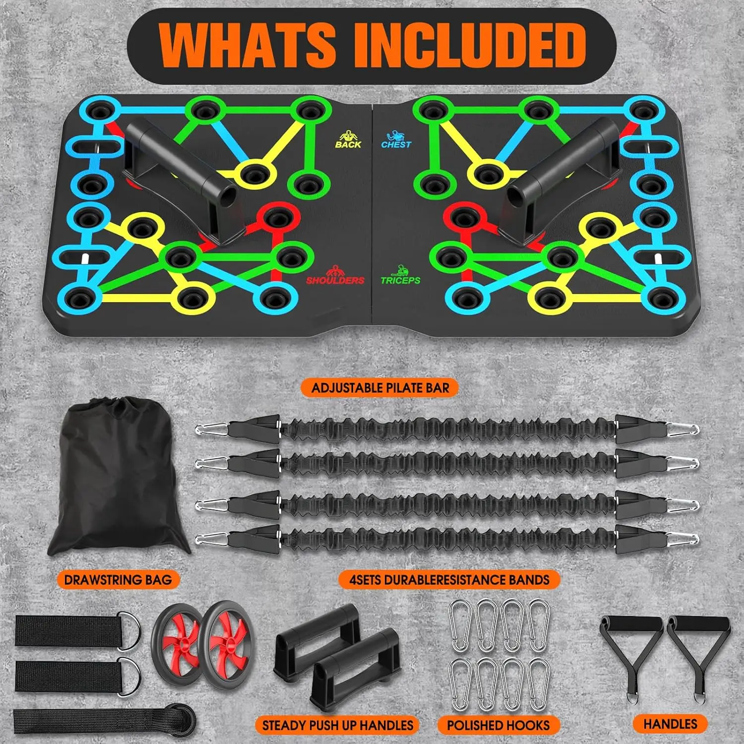 Planche de poussée améliorée, accessoires de fitness à domicile, barre de poussée multifonctionnelle 30 en 2, équipement d'entraînement physique, entraînement de force portable