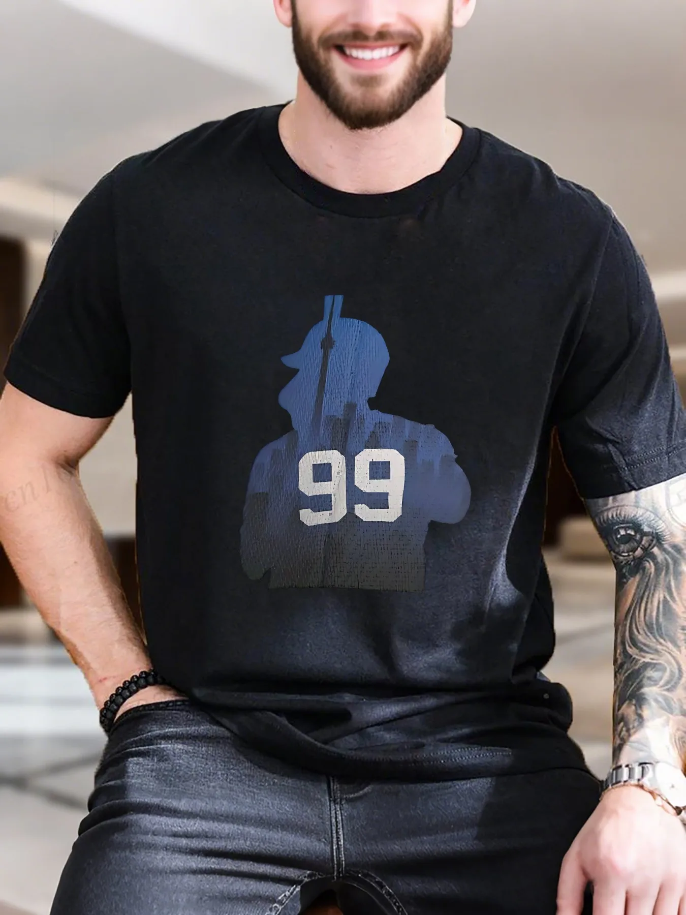 

Men's Printed Short Sleeve T-Shirt - Trendy 99 Clock Design, 100% Cotton Breathable Fabric, Comfortable Casual Wear for Summer