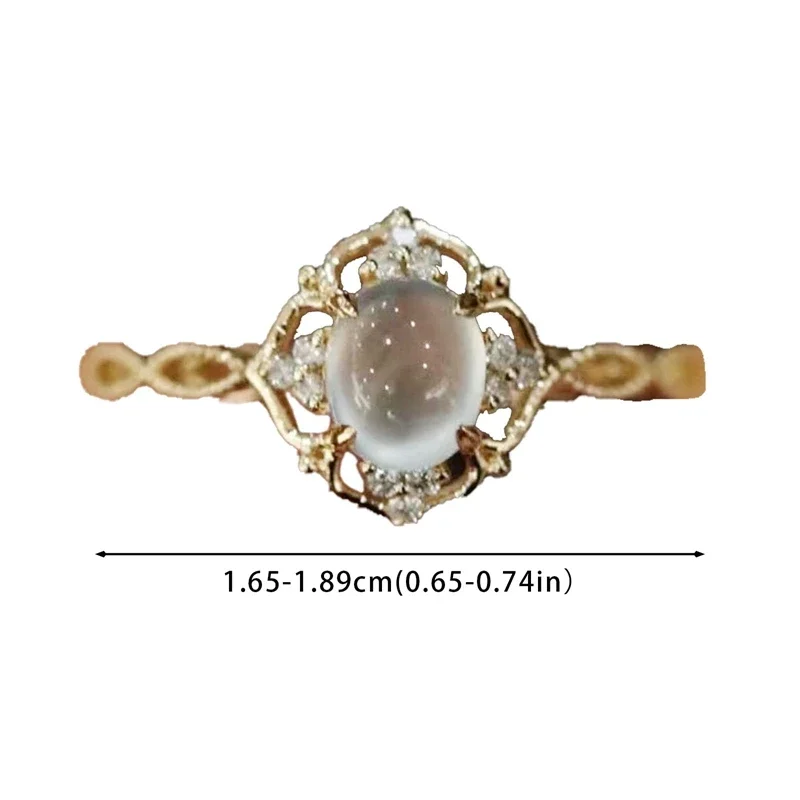Gold Plated Natural Moonstone Cats Eyes Ring for Women Fashion Luxury Geometric Design Rings Open Adjustable Ring Trendy Jewelry