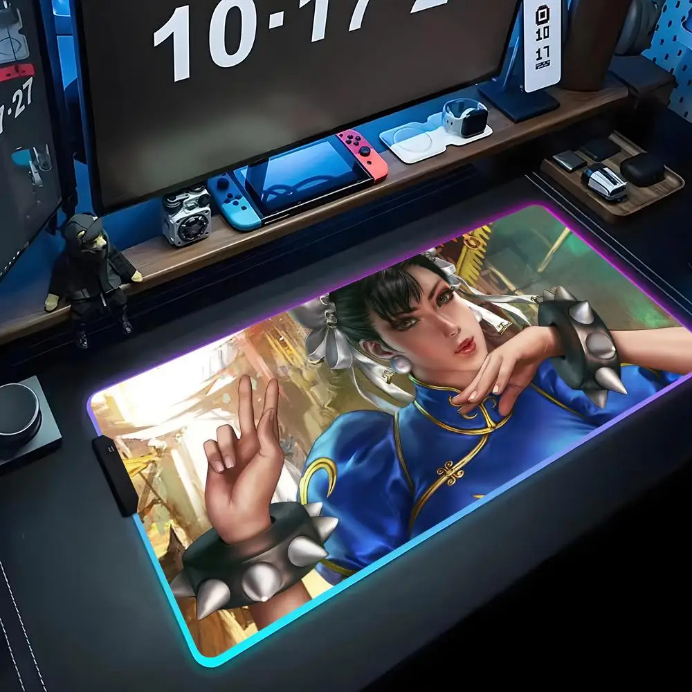 

chun li Mouse Pad RGB Gaming Mousepad Big LED Pad PC Desk Mat Luminous Mouse Pad Large Keyboard Mats Table Rug With Backlit