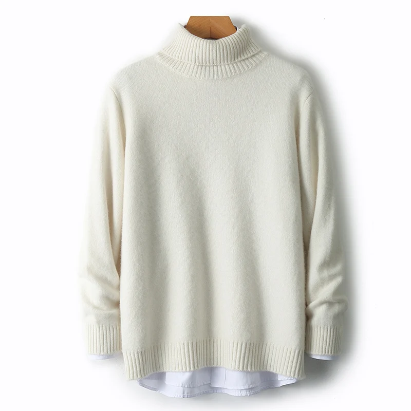 

Autumn Winter 100% Merino Wool Cashmere Turtleneck Sweater Pullover Women Comfortable Warm Soft Clothing Top Casual Solid Color