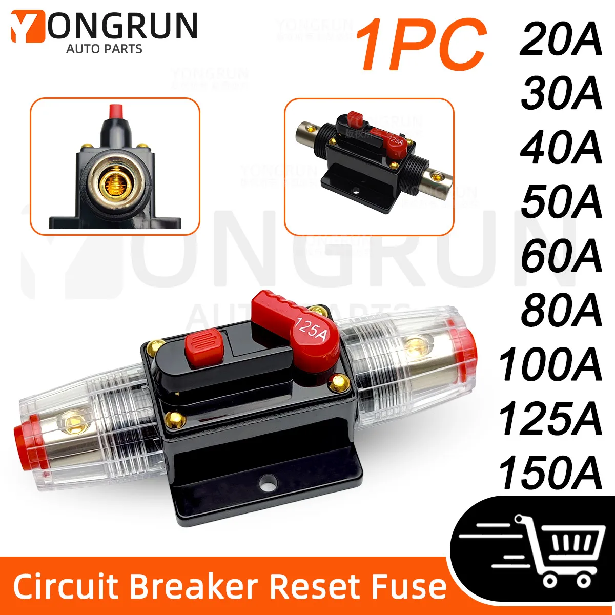 YONGRUN 1PC 20A bis 150A Car Audio Circuit Breaker Manuelle Reset-Sicherung Geeignet zum Schutz von Auto-ATVs und Schiffs-Audiosystemen