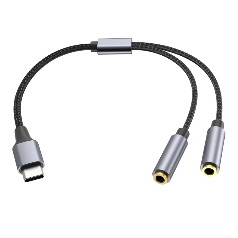 USB C to Double 3.5mm Female Headphones Splitters, TypeC to AUX Music Adapters Cable Dropsale