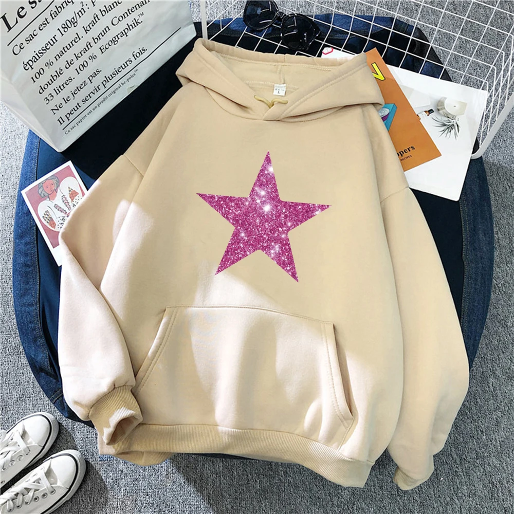 Rosa diamante estampado estrelas impresso feminino hoodies all-match quadrinhos com capuz velo roupas casuais rua hip hop pulôver mulher