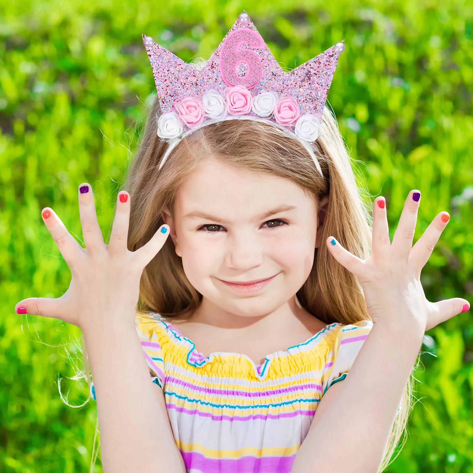 

Cute Pink Crown Headband For 6Th Birthday Party Tiara Hair Accessory Reusable Princess Crown Headband For