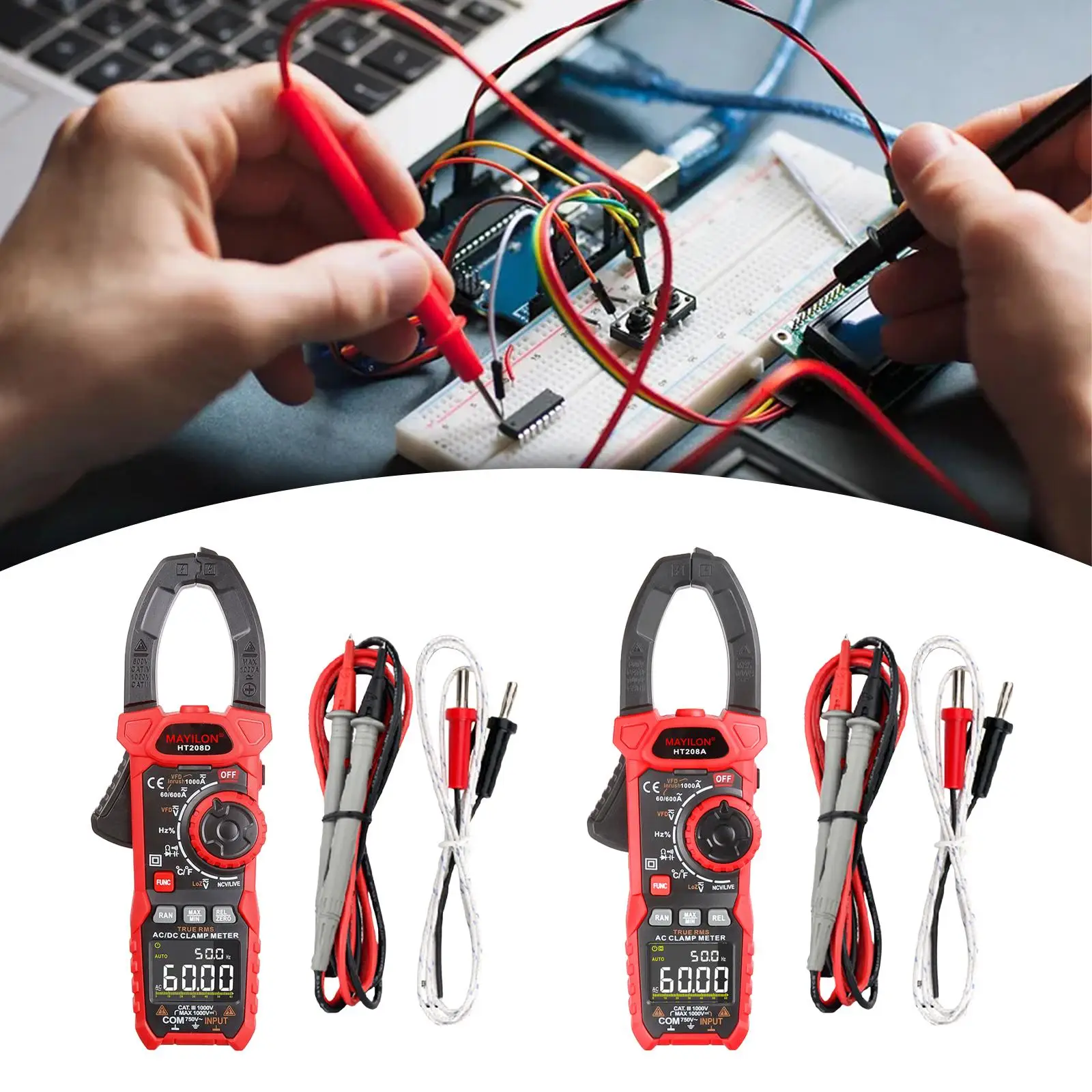 Clamp Meter Resistance Current 6000 Counts Measures Current Voltage T-rms Voltage Tester Hand Held Voltmeter HT208D/HT208A