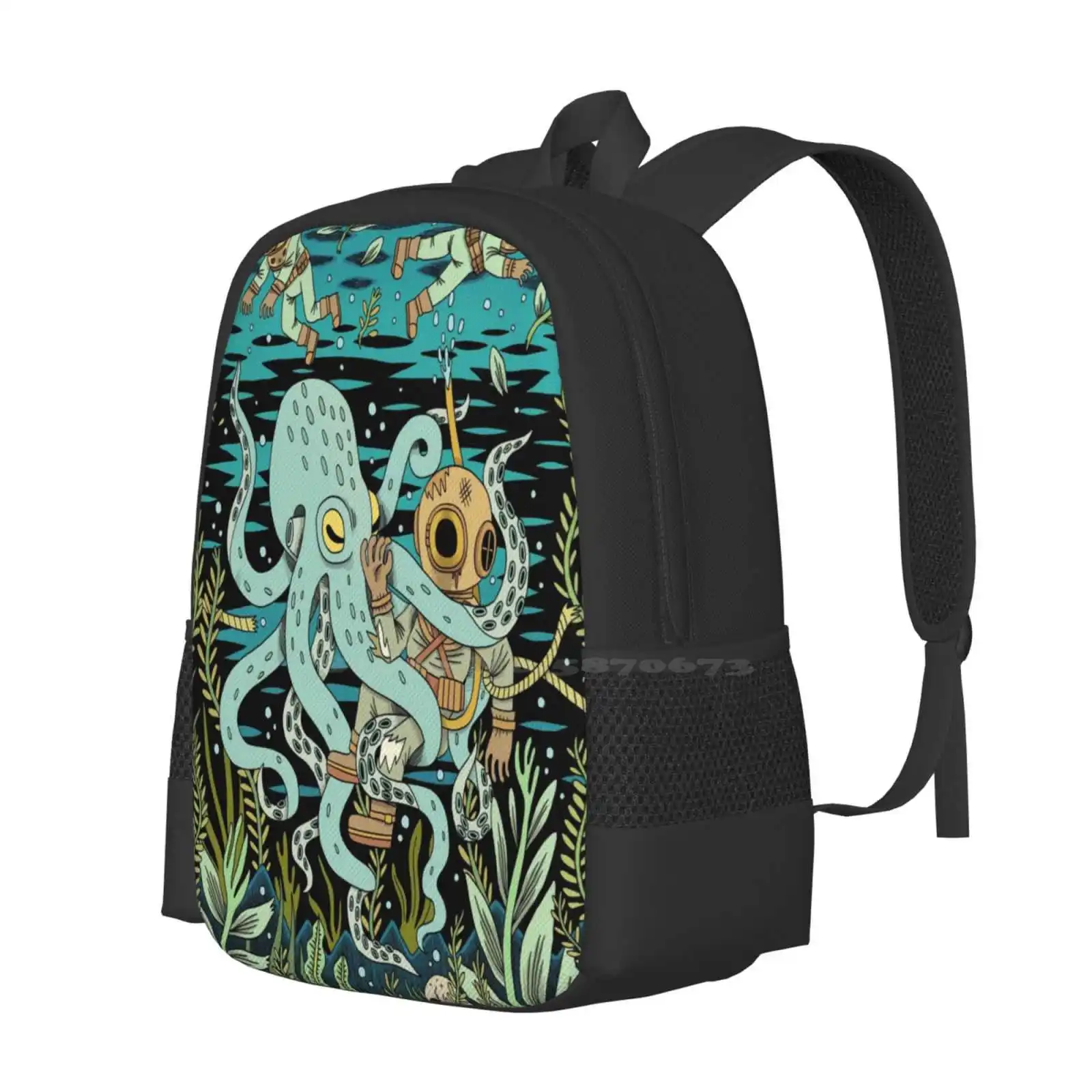 Diver Hot Sale Backpack Fashion Bags Diver Adventure Journey Deep Sea Exploration Explore Pulp Retro Kitsch Death Illustrator