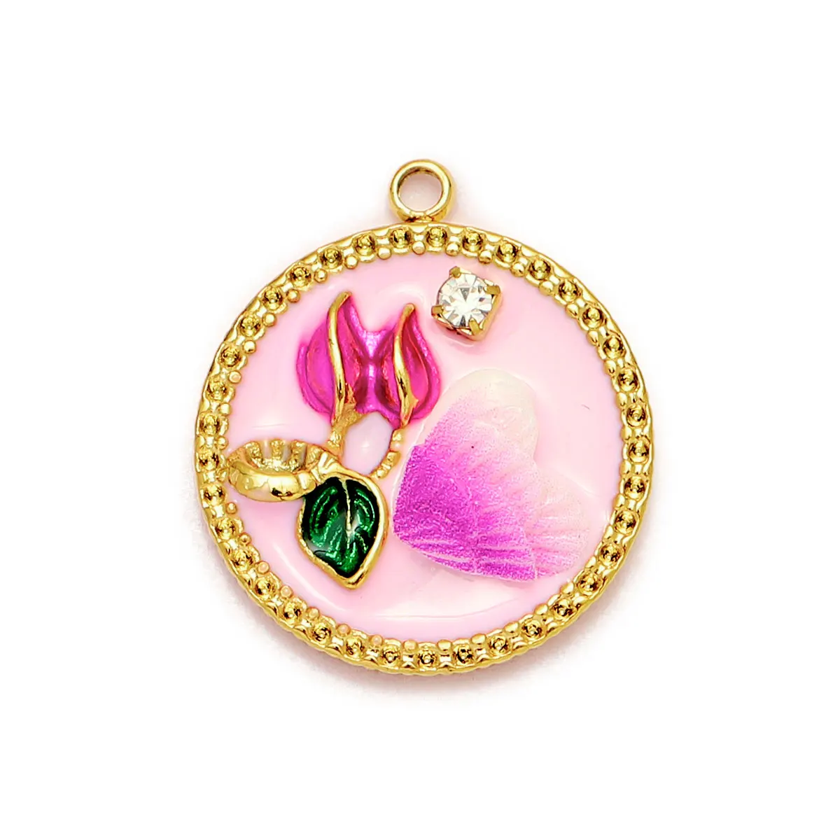 3pcs/Lot Monet Garden Style Stainless Steel Painted Flower Earring Charms Women Enamel Angel Butterfly Necklace Pendants DIY Jew