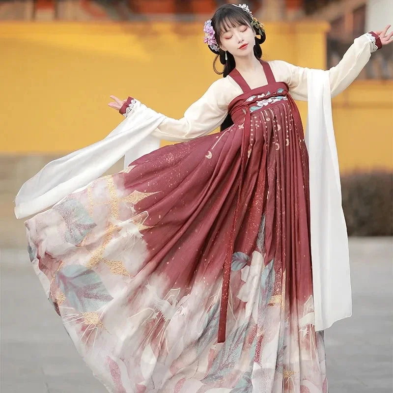 

Женские платья WATER Hanfu, красные женские юбки до груди, китайский традиционный старинный костюм династии Тан, весенне-летний стиль