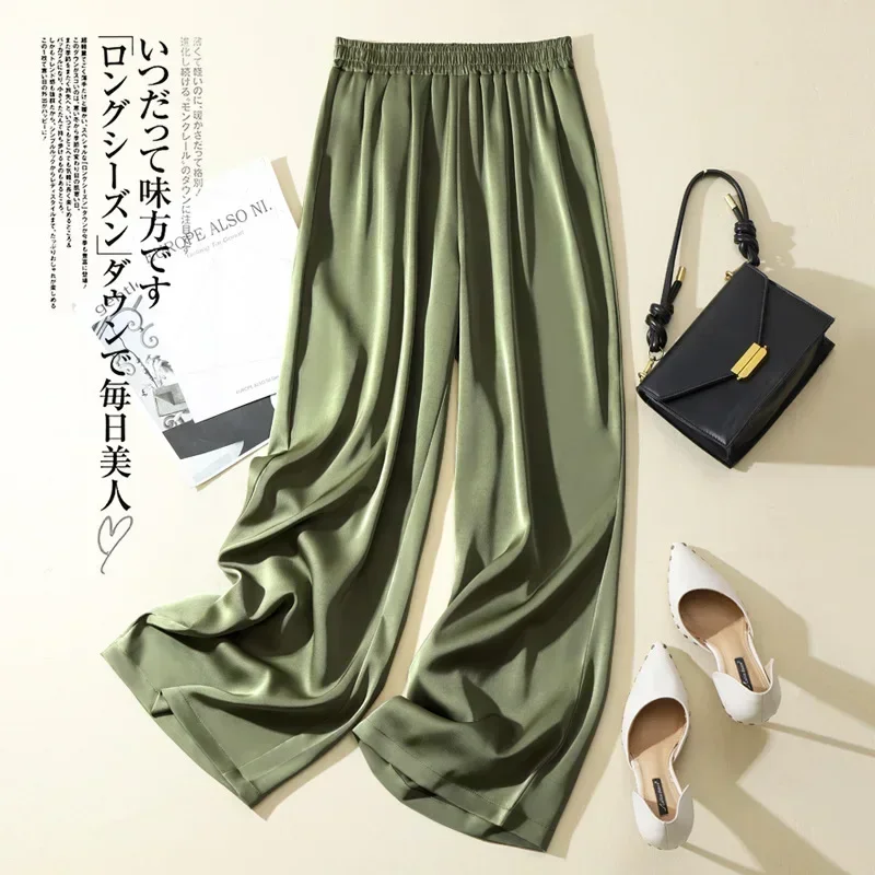 2024 Summer Fashion Casual Temperament Satin Wide-leg Pants In Thin Vertical Straight Pants Women for Streetwear Women Joggers