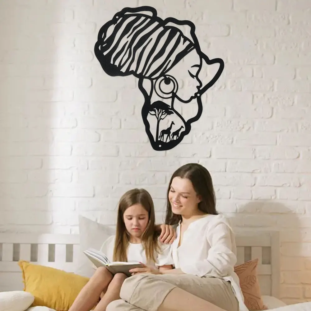 Africa Map Metal Wall Art Decor,Women Wall Hanging Decor Silhouette Wall Art for Home Garden Hotel Wall Festival Decoration Gift