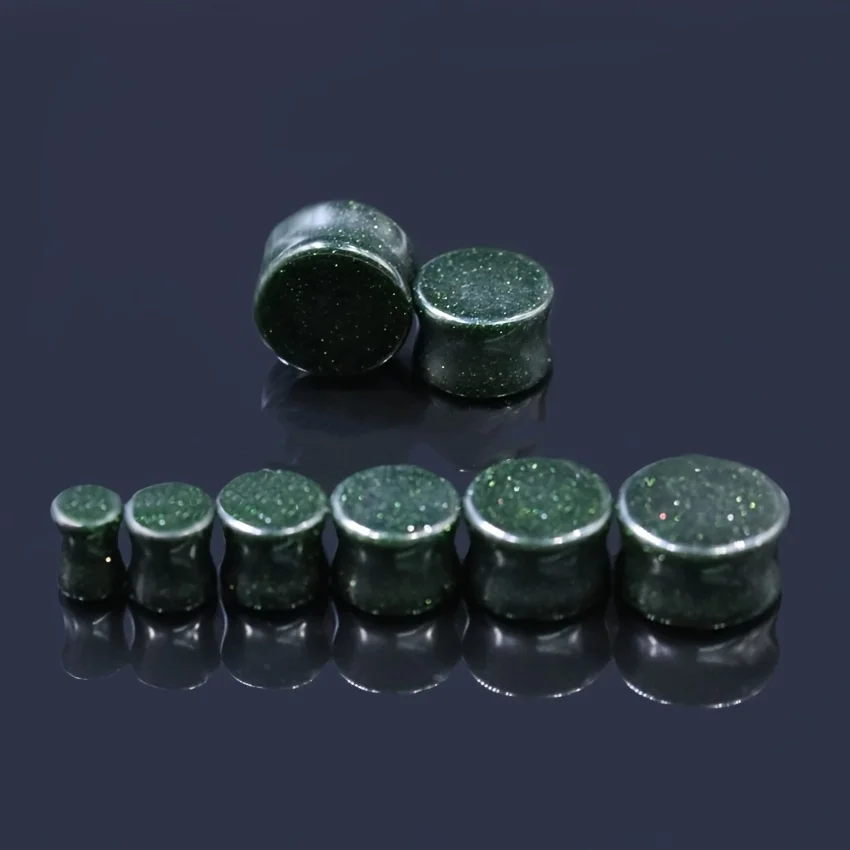 2pcs Green/Blue Sandstone Ear Gauges Plug Expander Double Flared Natural Stone Flesh Tunnel Taper Stetcher Body Piercing Jewelry