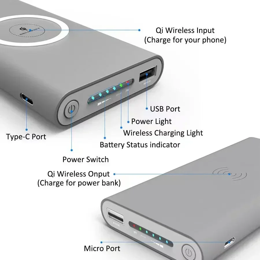 ชุดแบตเตอรี่ภายนอกสำหรับ HTC powerbank มีแบตสำรองไร้สายขนาด10000มิลลิแอมป์ชั่วโมงการแสดง LED แบบพกพา