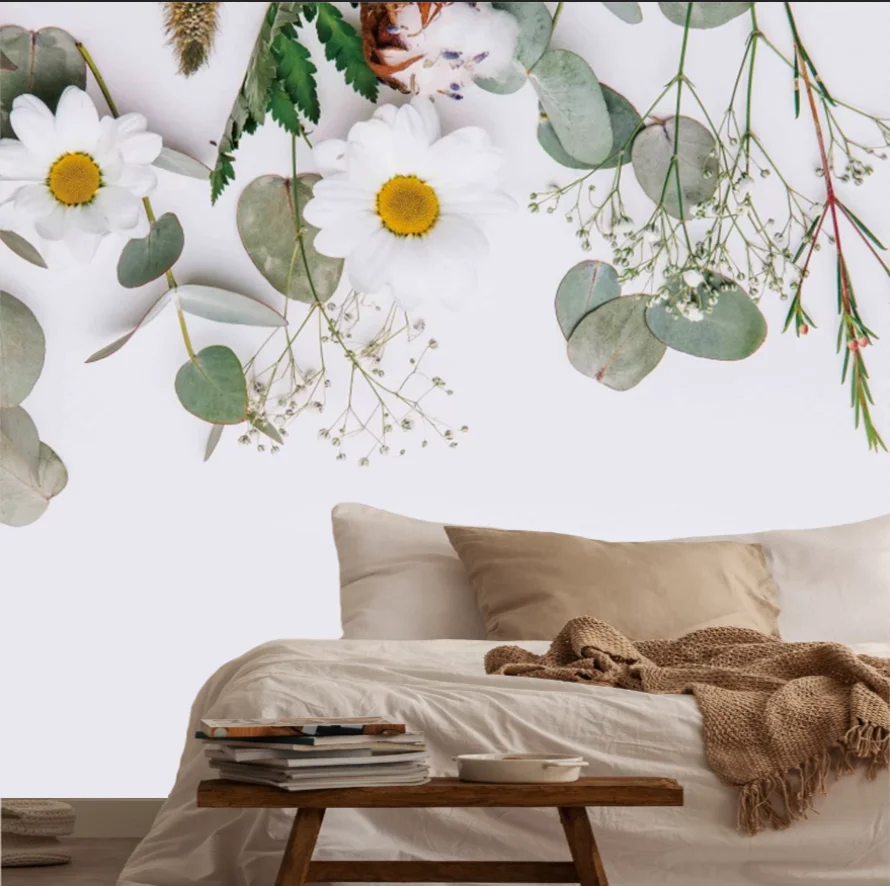 Customized Nordic wall paper Small fresh green watercolor leaves Hand painted HD background Decoration papel de parede wallpaper