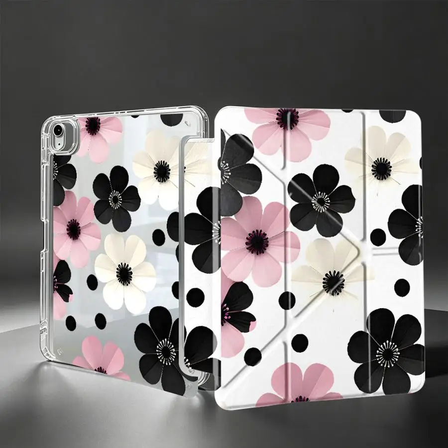 Tablet Case For Samsung Galaxy Tab A9 Plus A11 S10 Lite S8 S7 FE S9 Plus A8 With Pen Slot Cover Monochrome Blooms
