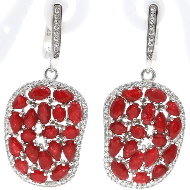 

41x19mm Classic 8.3g Multi Color Rhodolite Garnet Citrine Kunzite Real Red Ruby Wedding Real 925 Solid Sterling Silver Earrings