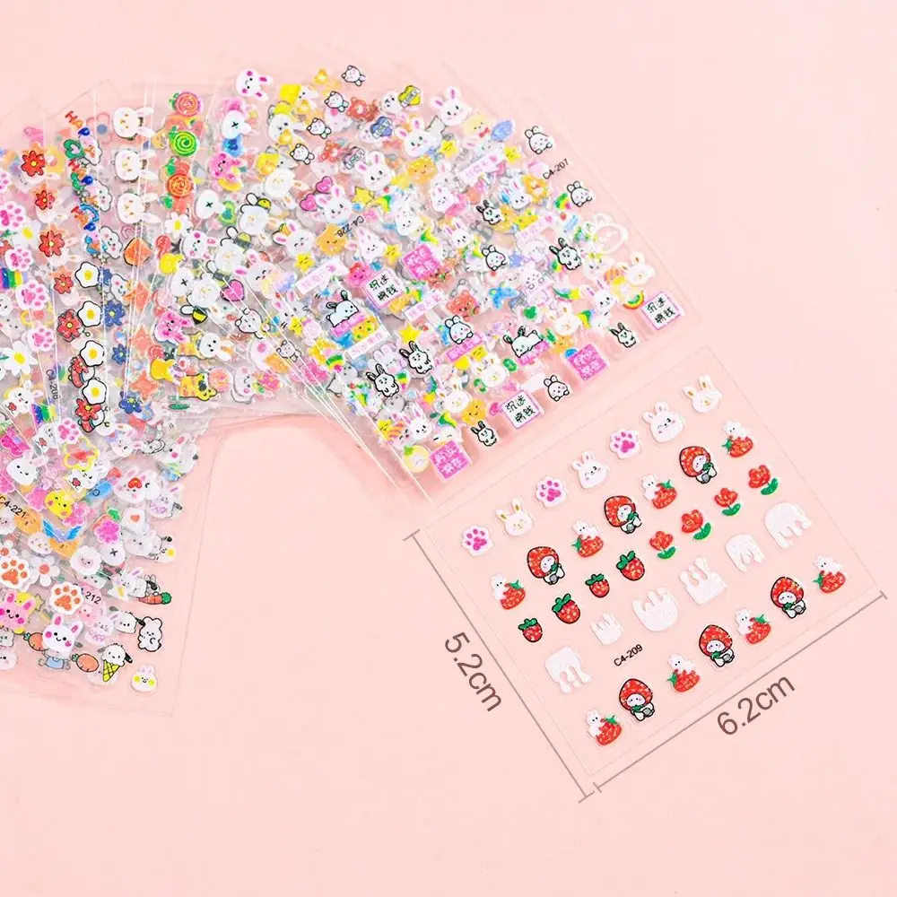 Pegatinas de uñas de dibujos animados, calcomanías de uñas Kawaii de conejo para niños con lentejuelas y purpurina, flores coloridas, decoración artística de uñas para niños